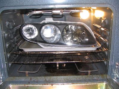 10. Put headlight on baking pan and insert in oven for 18 -20 mins.